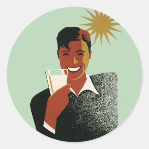 Vintage Art Deco, Man with Cocktail in the Sun Classic Round Sticker
