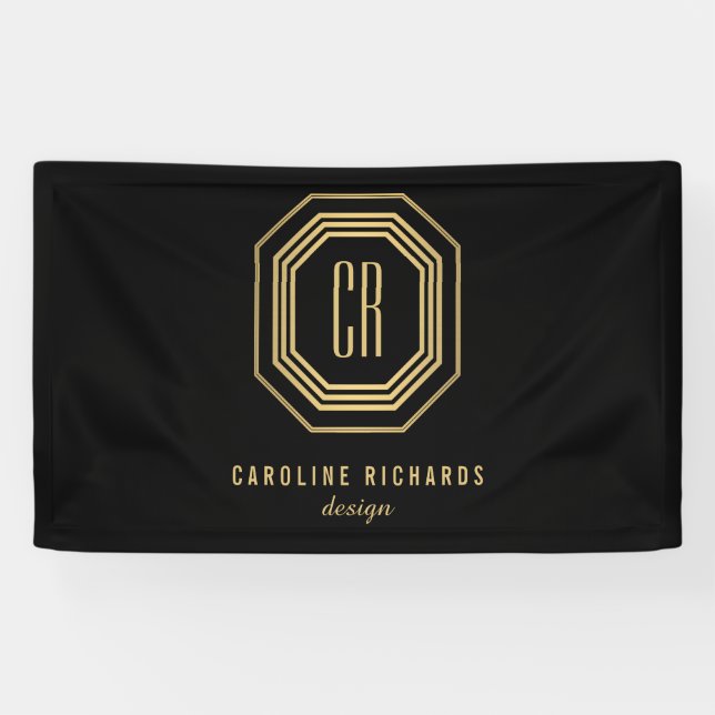 Vintage Art Deco Monogram Gold/Black Banner (Horizontal)