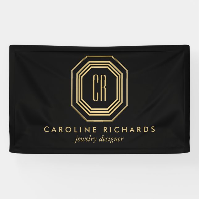 Vintage Art Deco Monogram Gold/Black Banner (Horizontal)