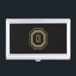 Vintage Art Deco Monogram Gold/Black Business Card Holder<br><div class="desc">Coordinates with the Vintage Art Deco Monogram Gold/Black Business Card Template by 1201AM. Your initials are elegantly displayed on this vintage-inspired faux metallic gold art deco plaque for a unique logo. A stylish and classic design on this personalized business card holder. © 1201AM CREATIVE</div>