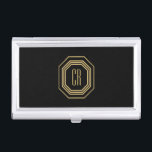 Vintage Art Deco Monogram Gold/Black Business Card Holder<br><div class="desc">Coordinates with the Vintage Art Deco Monogram Gold/Black Business Card Template by 1201AM. Your initials are elegantly displayed on this vintage-inspired faux metallic gold art deco plaque for a unique logo. A stylish and classic design on this personalized business card holder. © 1201AM CREATIVE</div>