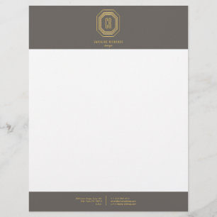 Vintage Art Deco Monogram Gold/Grey Letterhead