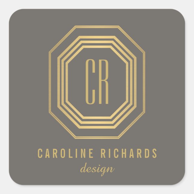 Vintage Art Deco Monogram Gold/Grey Square Sticker (Front)