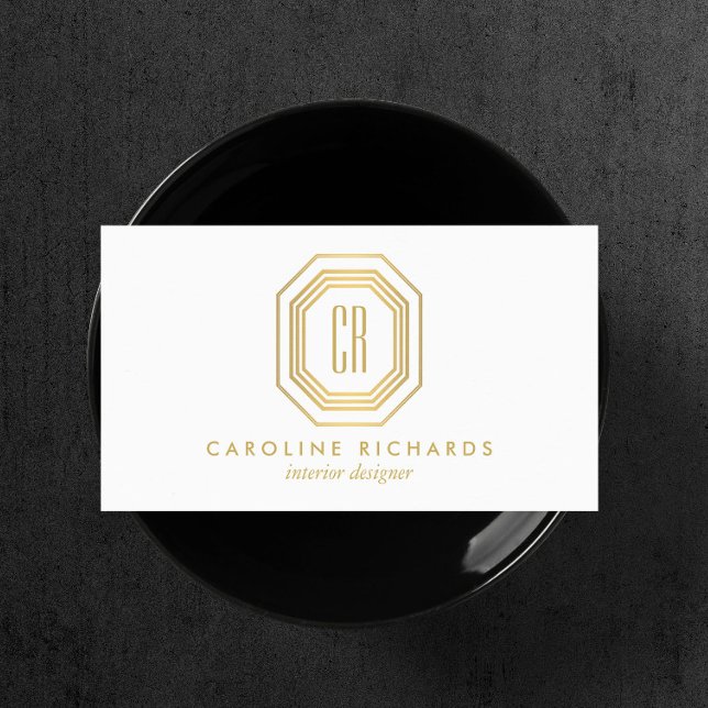 Vintage Art Deco Monogram Gold/White Business Card (Creator Uploaded)