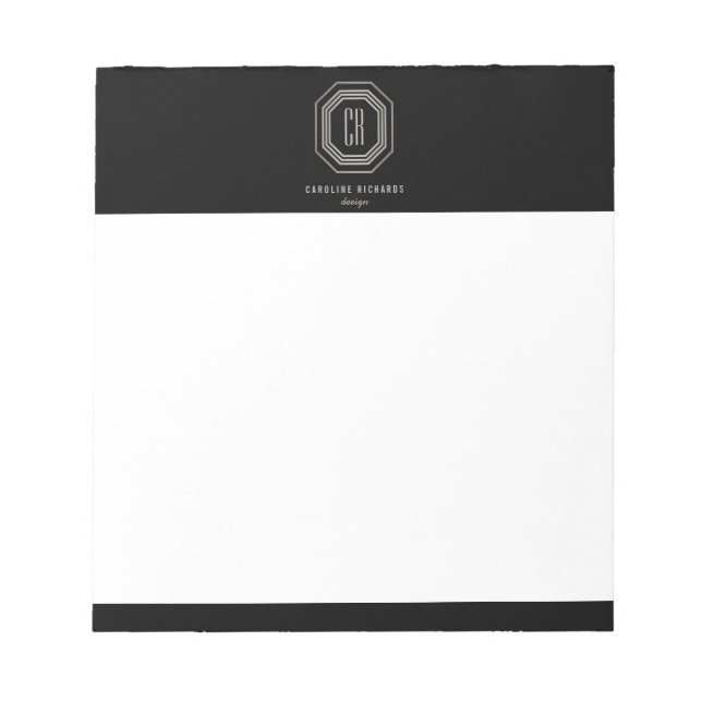 Vintage Art Deco Monogram Grey/Black Notepad (Front)