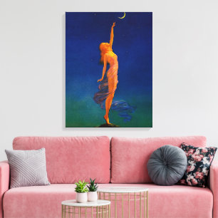 Vintage Art Deco Moon Goddess Celestial Art Canvas Print