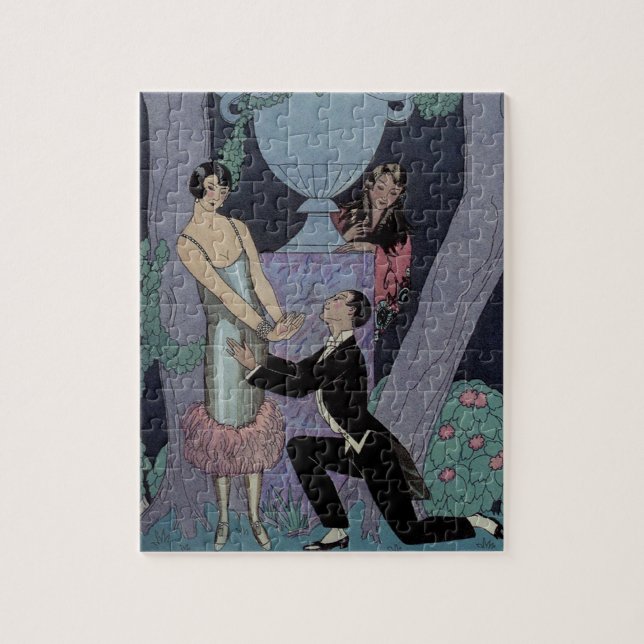 Vintage Art Deco Moonlight Love Triangle Jigsaw Puzzle (Vertical)