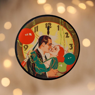 Vintage Art Deco New Year’s Eve Kiss Clock 2 Inch Round Button