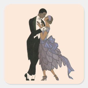 Vintage Art Deco Newlyweds, Bride and Groom Dance Square Sticker