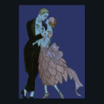 Vintage Art Deco Newlyweds, Love Wedding Dance Poster<br><div class="desc">Created with a clear background so you can change the background colour to any hexcode colour, just click the "customize" button to change the colour. Vintage illustration romantic image featuring a man and a woman dressed in formal attire ballroom dancing in the moonlight; she is in an elegant wedding gown...</div>
