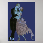 Vintage Art Deco Newlyweds, Love Wedding Dance Poster<br><div class="desc">Created with a clear background so you can change the background colour to any hexcode colour, just click the "customize" button to change the colour. Vintage illustration romantic image featuring a man and a woman dressed in formal attire ballroom dancing in the moonlight; she is in an elegant wedding gown...</div>