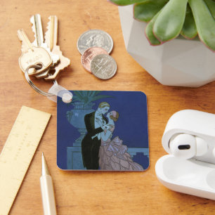 Vintage Art Deco Newlyweds, Oui by George Barbier Keychain