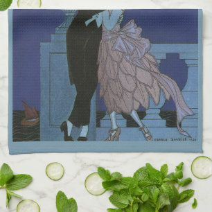 Vintage Art Deco Newlyweds, Oui by George Barbier Kitchen Towel