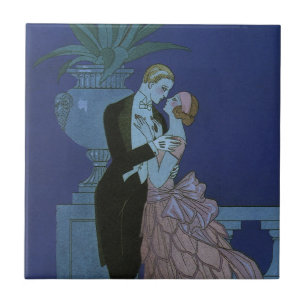 Vintage Art Deco Newlyweds, Oui by George Barbier Tile