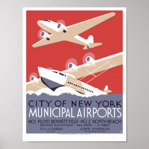 Vintage Art Deco NYC municipal airport WPA Poster