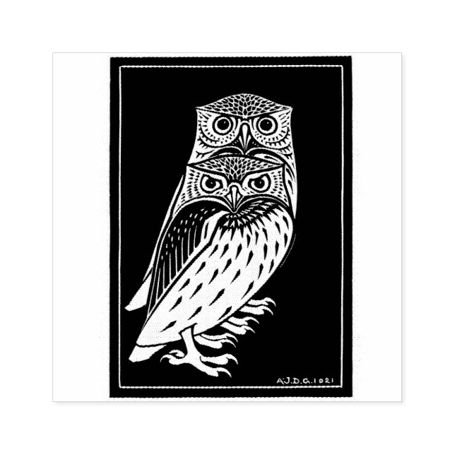 Vintage art deco owls rubber stamp (Imprint)