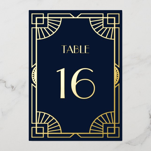 Vintage Art Deco Pattern Gold Wedding Table Number (Front)