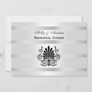 Vintage Art Deco Plume Black White H Rehearsal Din Invitation