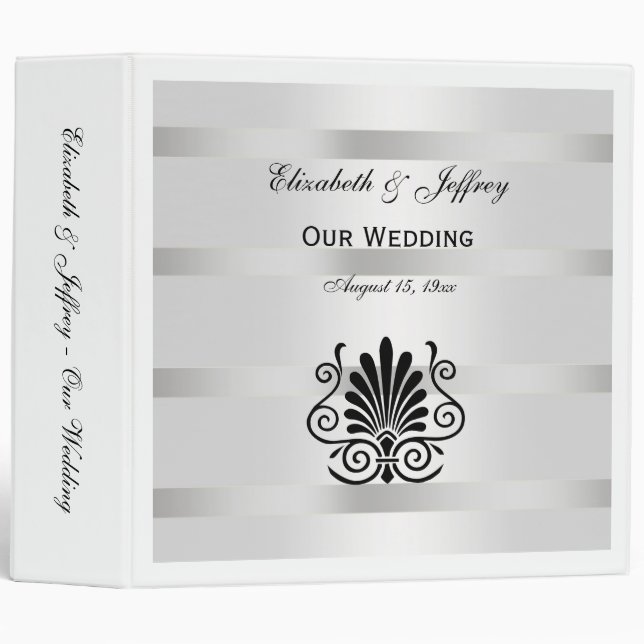 Vintage Art déco Plume noir blanc Mariage Classeur (Devant/Côté)