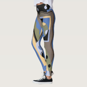 Vintage Art Deco Pochoir Jazz Cubism Pattern Leggings