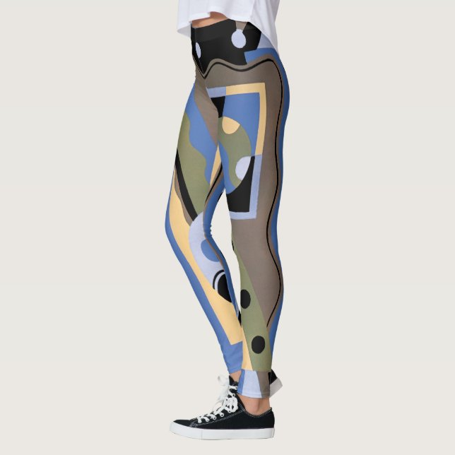 Vintage Art Deco Pochoir Jazz Cubism Pattern Leggings (Left)