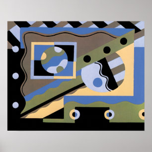 Vintage Art Deco Pochoir Jazz Cubism Pattern Poster