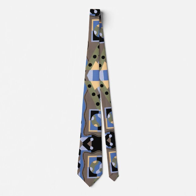 Vintage Art Deco Pochoir Jazz Cubism Pattern Tie (Front)