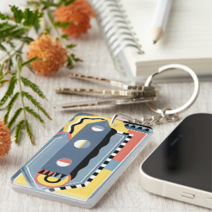 Vintage Art Deco Pochoir Jazz Geometric Patterns Keychain