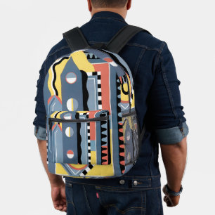 Vintage Art Deco Pochoir Jazz Geometric Patterns Printed Backpack