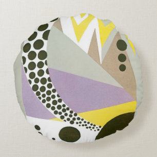 Vintage Art Deco Pochoir Jazz Geometric Patterns Round Pillow