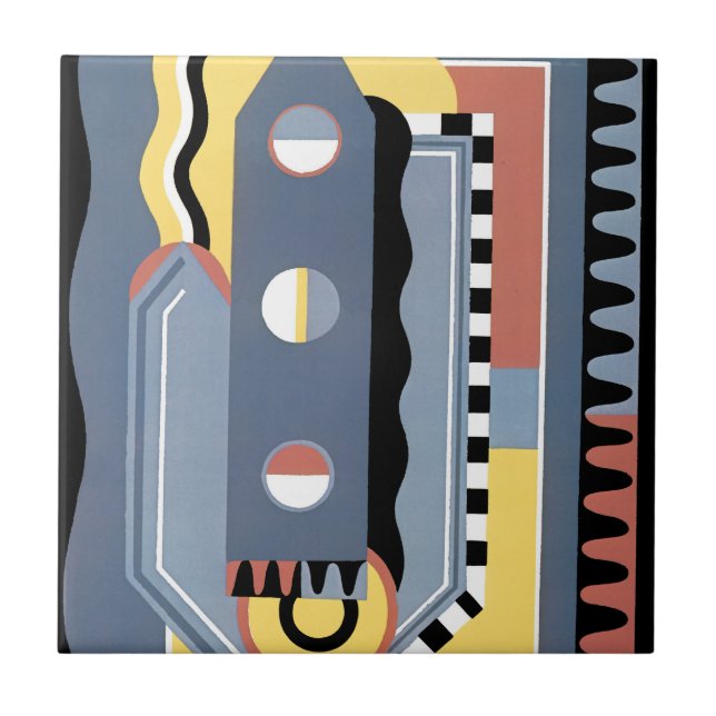 Vintage Art Deco Pochoir Jazz Geometric Patterns Tile (Front)
