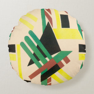 Vintage Art Deco Pochoir Jazz Geometric Shapes Round Pillow
