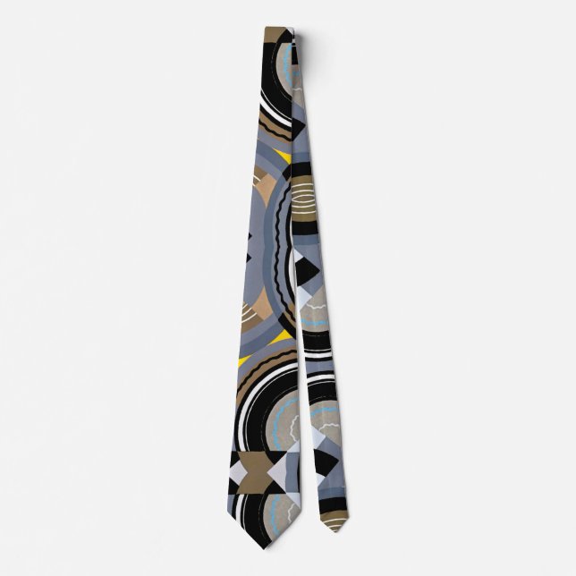Vintage Art Deco Pochoir Jazz Geometric Shapes Tie (Front)