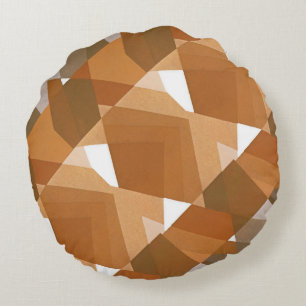 Vintage Art Deco Pochoir Jazz Tan Geometric Shapes Round Pillow