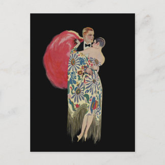 Vintage Art Deco Romance, Wedding Save the Date Announcement Postcard