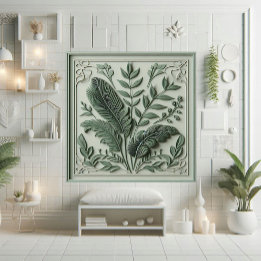 Vintage Art Deco Sage Green Leaf Botanical Design Tile