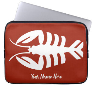 Vintage Art Deco Seafood, Lobster in White on Red Laptop Sleeve