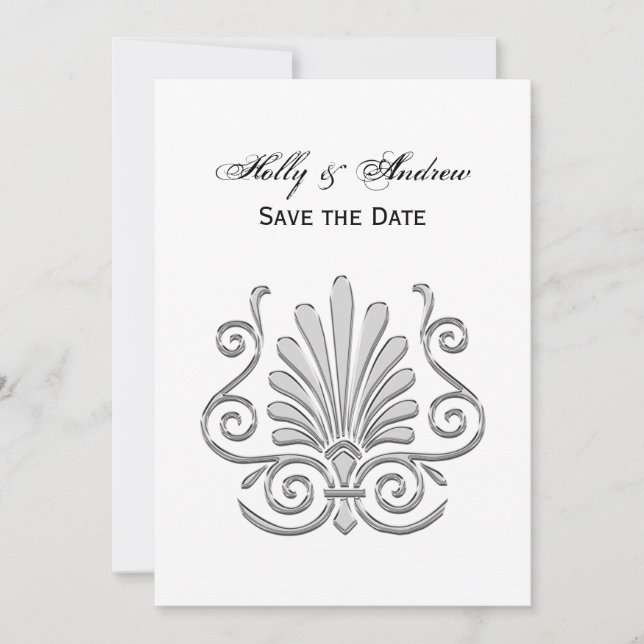 Vintage Art Deco Silver Plume Arabesque Invitation (Front)