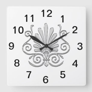 Vintage Art Deco Silver Plume Arabesque Square Wall Clock