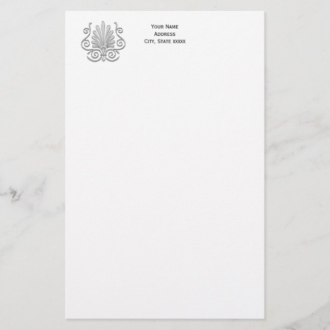 Vintage Art Deco Silver Plume Arabesque Stationery (Front)