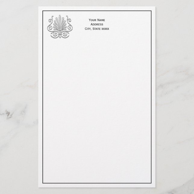 Vintage Art Deco Silver Plume Arabesque Stationery (Front)