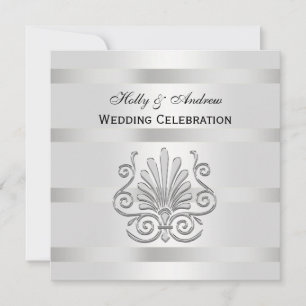 Vintage Art Deco Silver Plume Blk Wht SQ Wedding Invitation