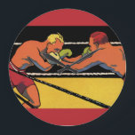 Vintage Art Deco Sports Boxing, Boxers Punching Large Clock<br><div class="desc">Vintage illustration sports boxing design featuring two fighters,  men punching each other,  boxers in the ring.</div>