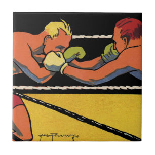 Vintage Art Deco Sports Boxing, Boxers Punching Tile