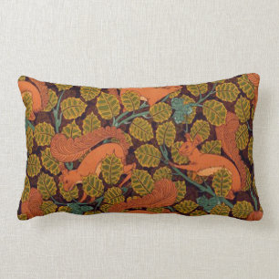 Vintage Art Deco Squirrel and Leaves Design Lumbar Pillow