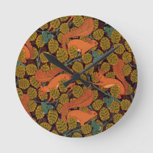Vintage Art Deco Squirrel and Leaves Design Round Clock