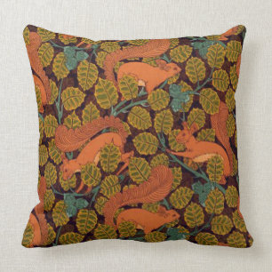Vintage Art Deco Squirrel and Leaves Design Throw Pillow