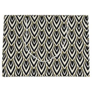 Vintage Art Deco Teardrop Black, Gold, White Tiled Large Gift Bag