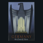 Vintage Art Deco travel Germany Eagle  Poster<br><div class="desc">Vintage Art Deco travel Germany poster,  shows an eagle in the background has the logo "Germany the Land of Music".</div>