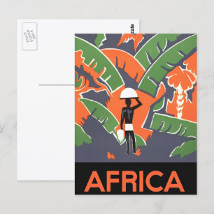 Vintage Art Deco Travel, Native in African Jungle Postcard